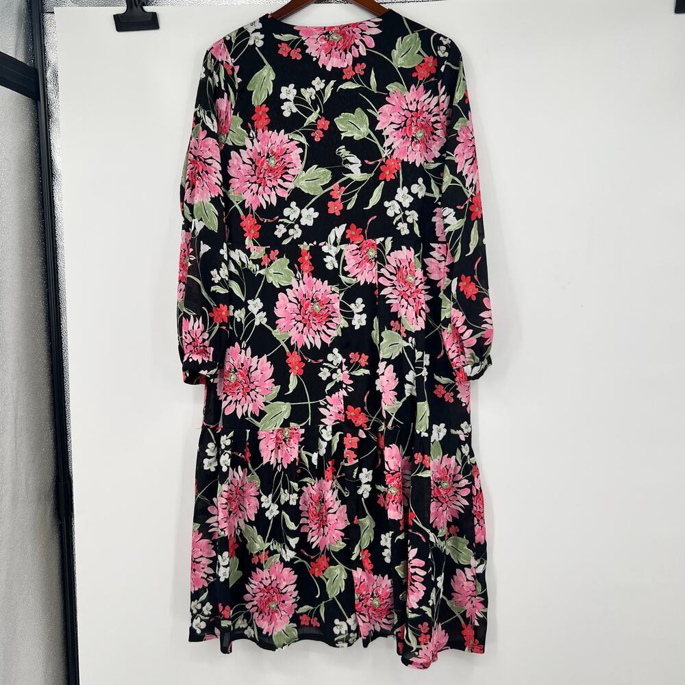 Draper James Long Sleeve Tiered Midi v-neck Dress black pink cottagecore medium - Picture 4 of 9